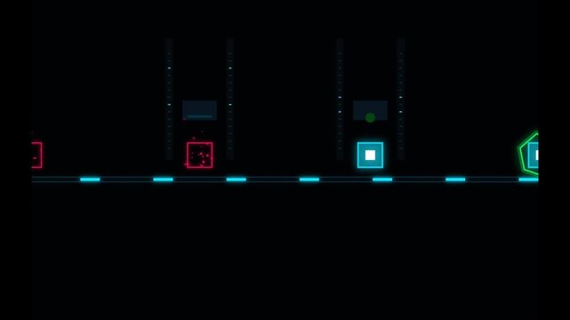 Abstract Neon Geometric 2D Platformer Video Game Animation on Black Background