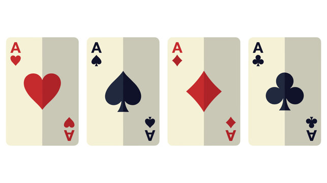 Set of four playing card aces with colorful suits for casino game design.