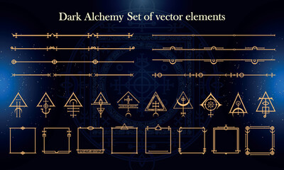 Set of Dark Fantasy Elements for user interface, poster, video. Alchemy magic HUD. Template for rpg game interface. Vector Illustration EPS10 © Oniks Astarit