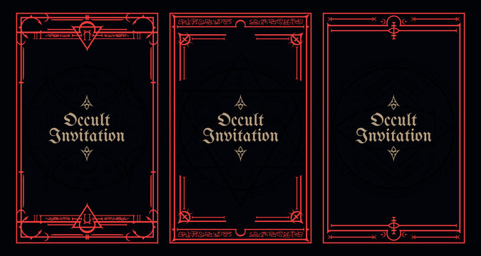 Occult style invitation with ancient vintage elements. Sacred geometry border and frame. Vector illustration. EPS 10	