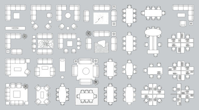 Collection of various furniture top view icons for interior floor planning