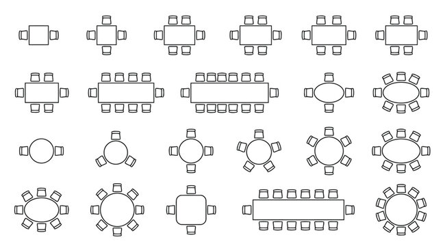Set of minimalist dining table and chair furniture arrangements