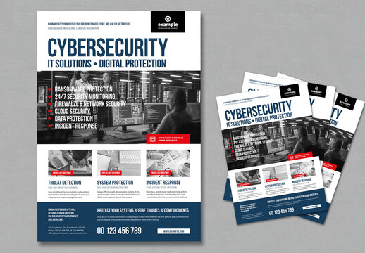 Cyber Security Industry Style Flyer with Dark Blue and Red Accents