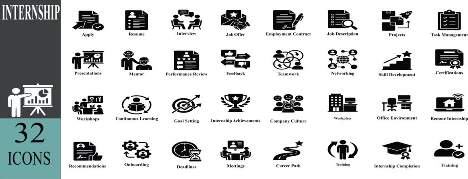 Internship icons and business concepts, Editable line icons. Vector illustration.