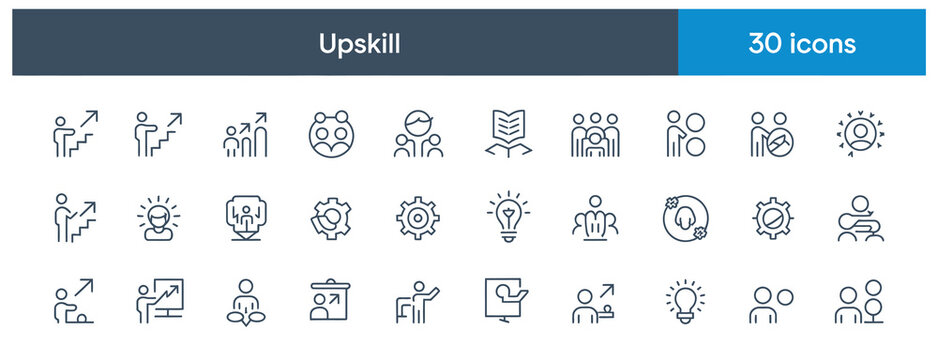 Thirty minimalist upskill icons for business training and professional growth development