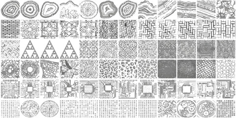 Obraz premium Vintage black and white grunge background texture featuring a doodle art pattern with technology icons and number elements on old paper for a vector business project illustration
