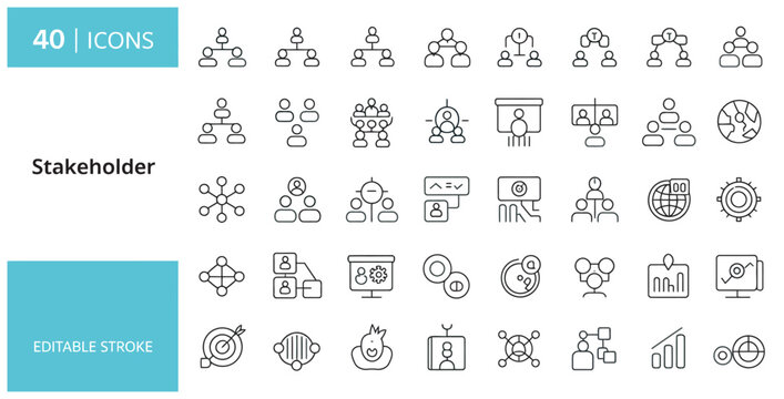 Collection of forty stakeholder icons for business organization and professional management