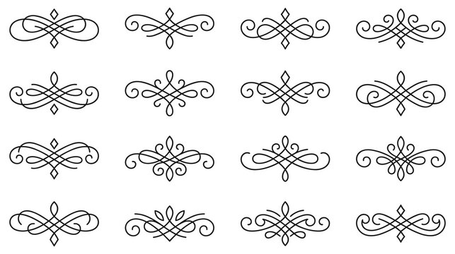 Calligraphic page dividers and decorative flourishes for graphic design use.