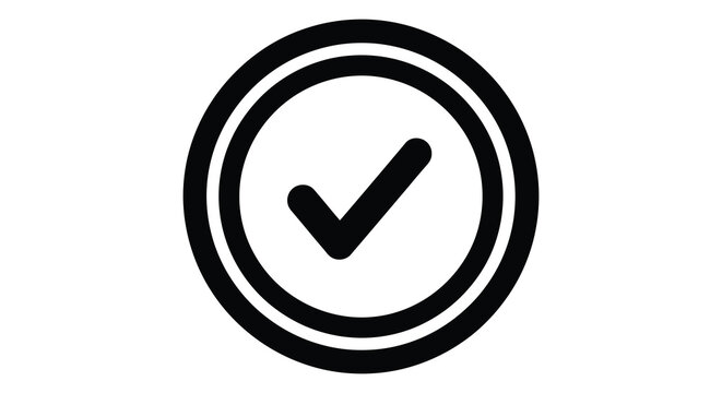 Circular check mark icon with double ring black silhouette high quality professional detailed modern elegant stylish clean crisp vibrant colorful digital