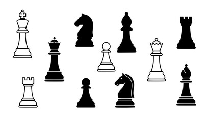 Chess piece outline icon set vector strategy game symbols isolated on white © MdMiraz