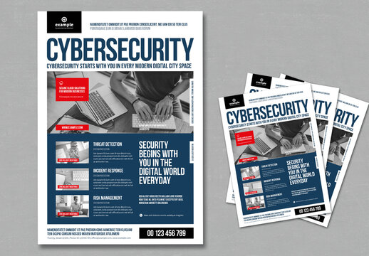 Cyber Security Industry Style Flyer with Dark Blue and Red Accents