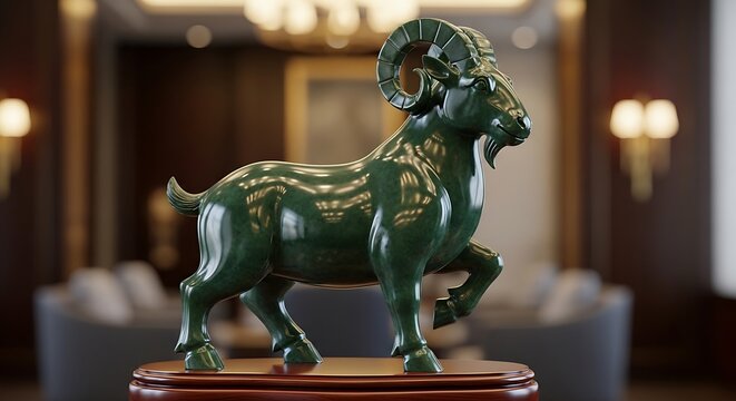 Green jade horse statue on wood.