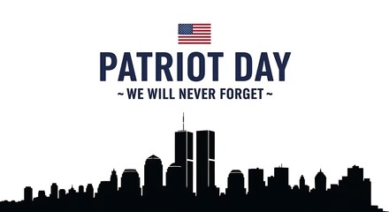 Fototapeta premium Patriot day design with united states flag and new york city skyline silhouette