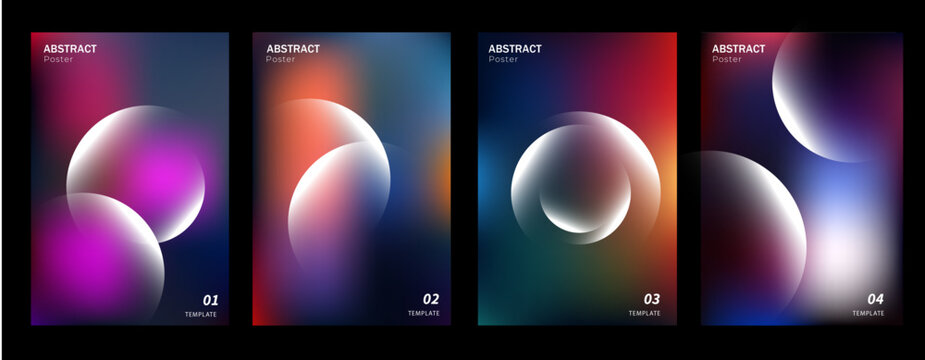 Abstract posters collection. Color gradient round shapes. Vibrant Mesh Gradient Poster with Fluid Spherical Shapes.