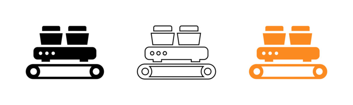 Bulldozer icon set black outline and orange versions
