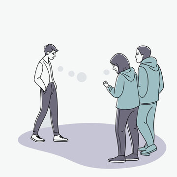 Man standing alone while two people ignore him on their phones two people ignoring smartphones