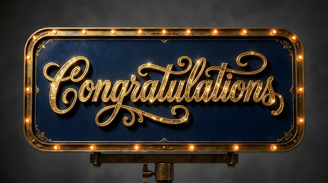 Vintage light bulb sign with the word congratulations in gold letters