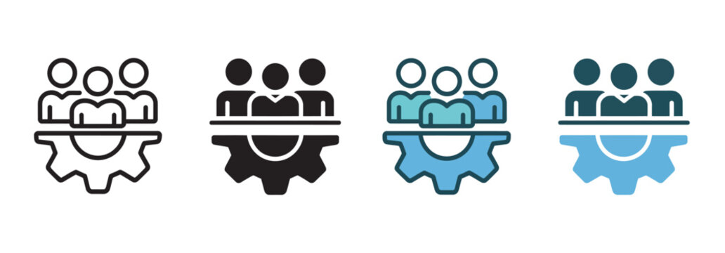 Teamwork and collaboration icon with people figures above a gear mechanism
