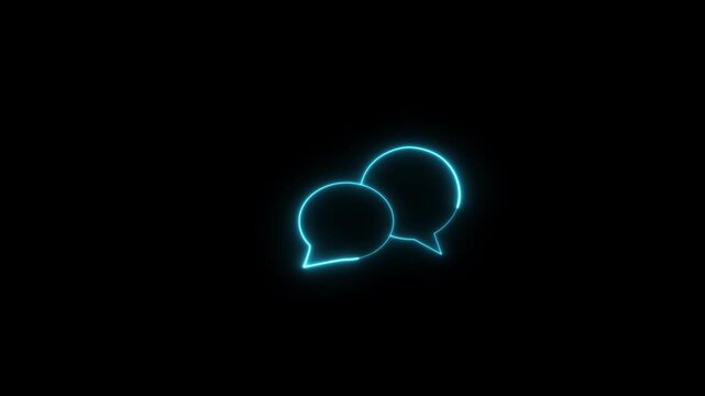 Glowing neon speech bubble animation on a black background, symbolizing digital communication, social media chat, online messaging, and futuristic technology connectivity concept.