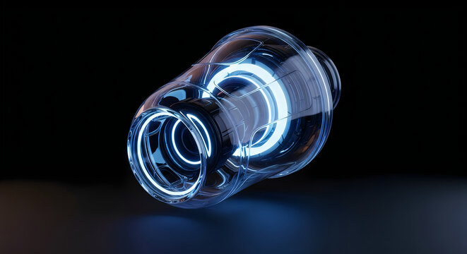 Futuristic abstract glowing blue energy sphere with swirling light trails energy source power source energy core future technology glowing orb