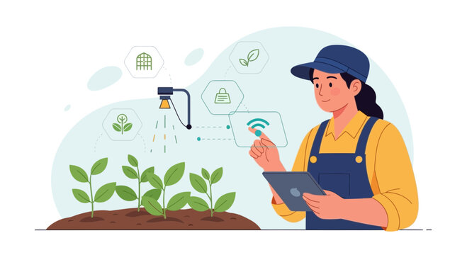 Farmer uses technology for smart farming, modern agriculture innovation concept