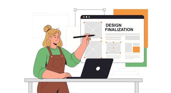 Web Designer Finalizing Layout on Laptop and Digital Sketchpad