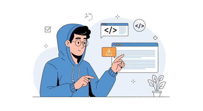 Programmer working on code, digital concept, coding error, software development