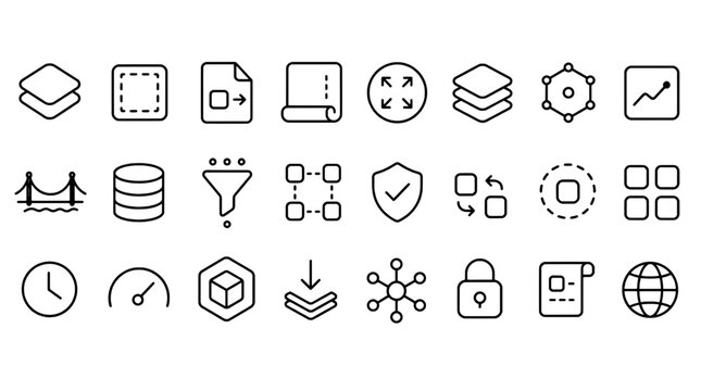 L2 Layer 2 Rollup Blockchain Scaling Icons Set - 24 Modern Line Icons Collection for Ethereum Scaling, Optimistic Rollup, ZK Rollup, Web3 and DeFi UI Design