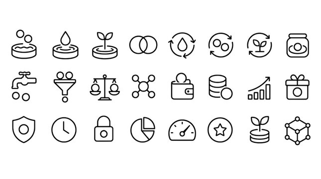 Yield Farming Liquidity Pool DeFi Icons Set - 24 Modern Line Icons Collection for DeFi, Crypto Staking, Liquidity Mining, Web3 Finance and Blockchain UI Design