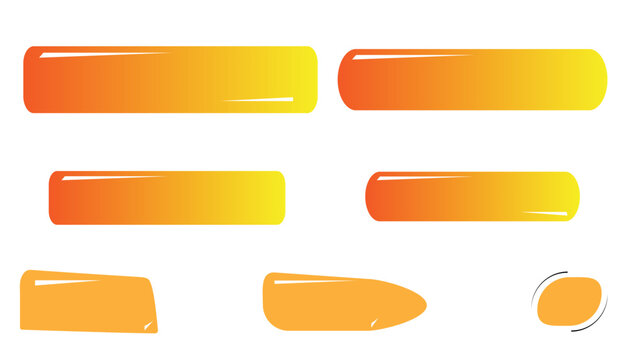 Collection of abstract orange gradient rectangular banners featuring artistic brush stroke design elements for web buttons headers labels and graphic decorations.