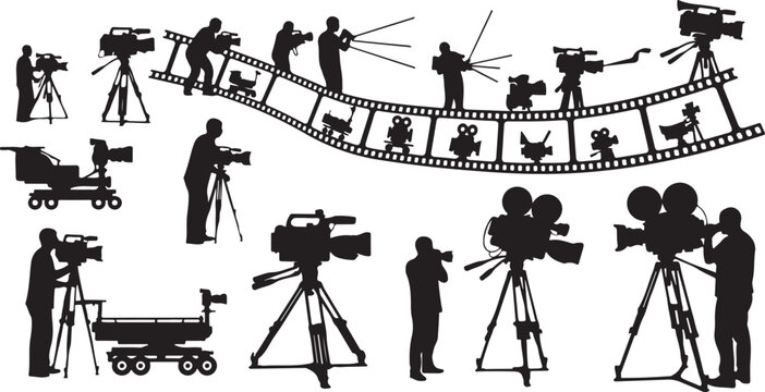 Film crew at work with cameras and equipment