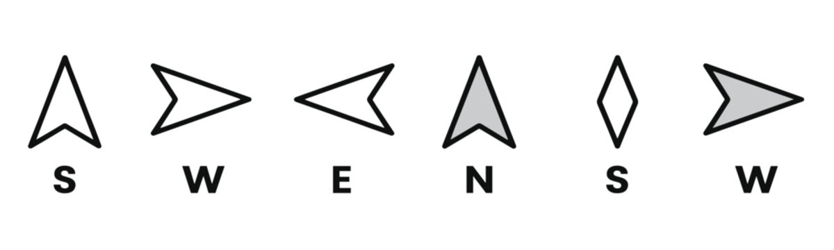 Six directional arrow with compass points s w e n s w north south