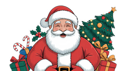 Festive christmas santa claus sleigh flying in starry night sky with reindeer and presents vector illustration Vector © Lota