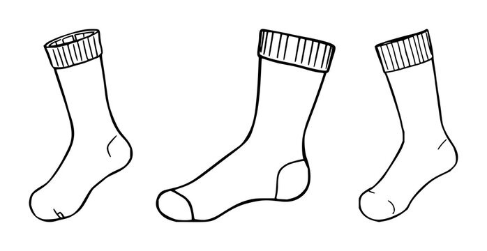 Socks set with minimal black line art on white background featuring footwear, illustration, fashion with design and patterns