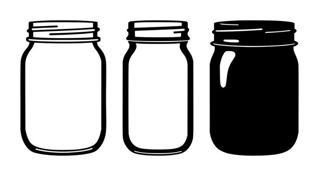 Zero-waste glass mason jar set with solid black icon and white background featuring mason jar, recycling, sustainable with design and illustration
