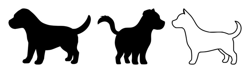 Fototapeta premium Pet friendly icon set with bold solid black silhouette on white background featuring pets, animals, symbols with easy-to-read lettering and universal signage