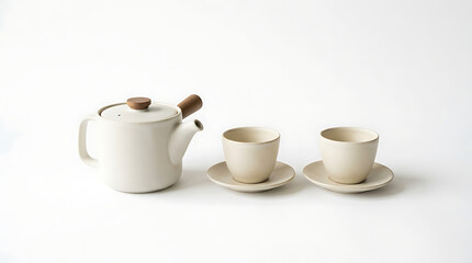 Fototapeta premium white ceramic tea set with wooden spoon