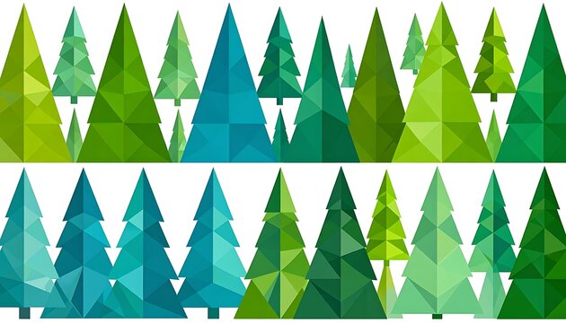 A colorful geometric forest landscape with trees