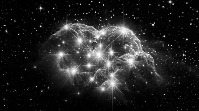 M45 Pleiades star cluster shining brightly in black and white deep spa
