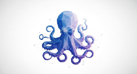 Abstract low poly octopus illustration in blue and purple hues. © Vrgiel