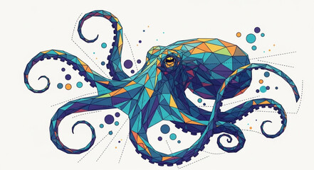 Colorful abstract octopus illustration with swirling tentacles. © Vrgiel