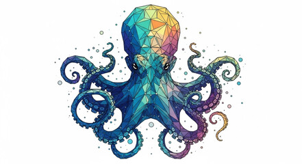 Colorful abstract octopus illustration with vibrant tentacles. © Vrgiel