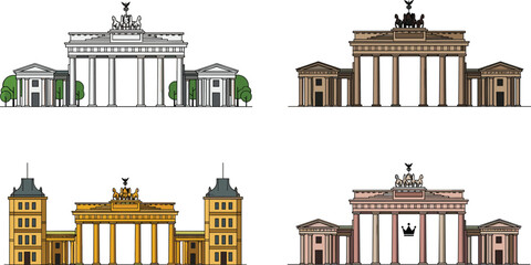 Brandenburg Gate Icon Set with Different Architectural Styles and Color Variations for Landmark Illustrations © MDFiroj