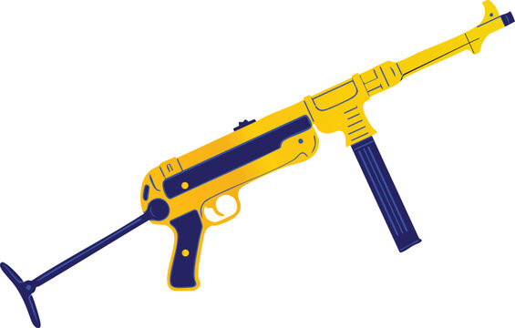 Yellow and Blue MP40 Submachine Gun Vector - Vintage German WWII SMG Illustration