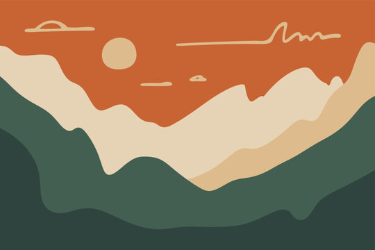 Abstract mountain sunset with sun and clouds vector illustration mountains landscape vector illustration