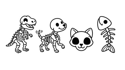 Fototapeta premium Skeletons of cartoon animals and fish.