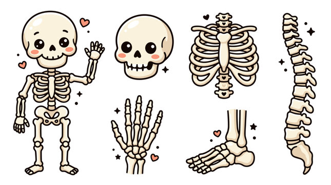 Skeleton bones human body parts.