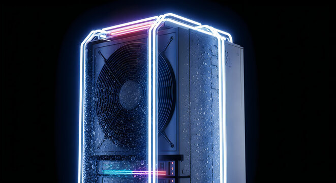 Water-cooled computer tower with neon lighting custom pc gaming pc high tech high performance data center computer lighting transparent