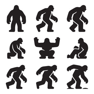 Black silhouette icons showing various gorilla movement and posture positions