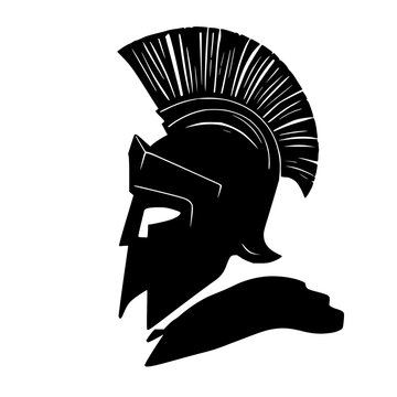 Roman centurion helmet set with solid black silhouette on white background featuring sharp crest detail, ancient warrior theme with crest and helmet